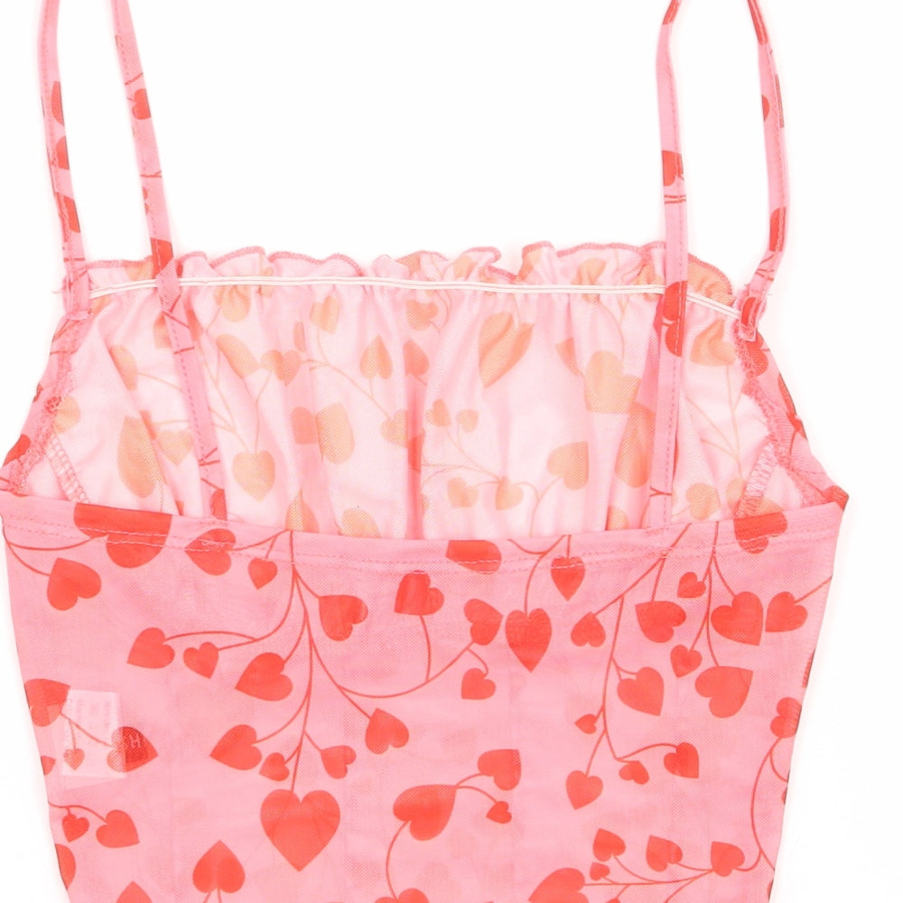 SheIn Womens Pink Geometric Polyester Cropped Tank Size XS Square Neck - Heart