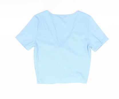 SheIn Womens Blue V-Neck Polyester Shrug Jumper Size XS - Ribbed Tie Front