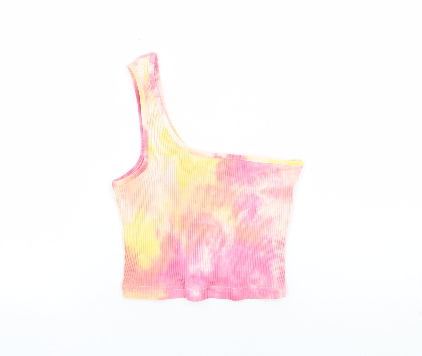 SheIn Womens Pink Geometric Elastane Basic Tank Size XS One Shoulder - Ribbed Tie Dye