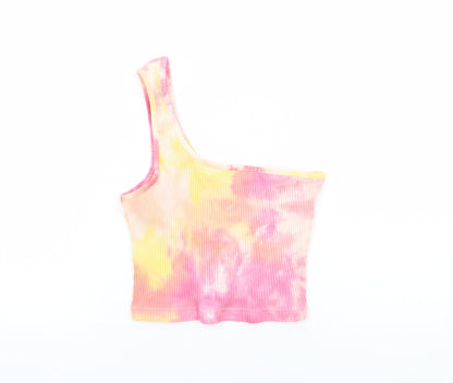 SheIn Womens Pink Geometric Elastane Basic Tank Size XS One Shoulder - Ribbed Tie Dye