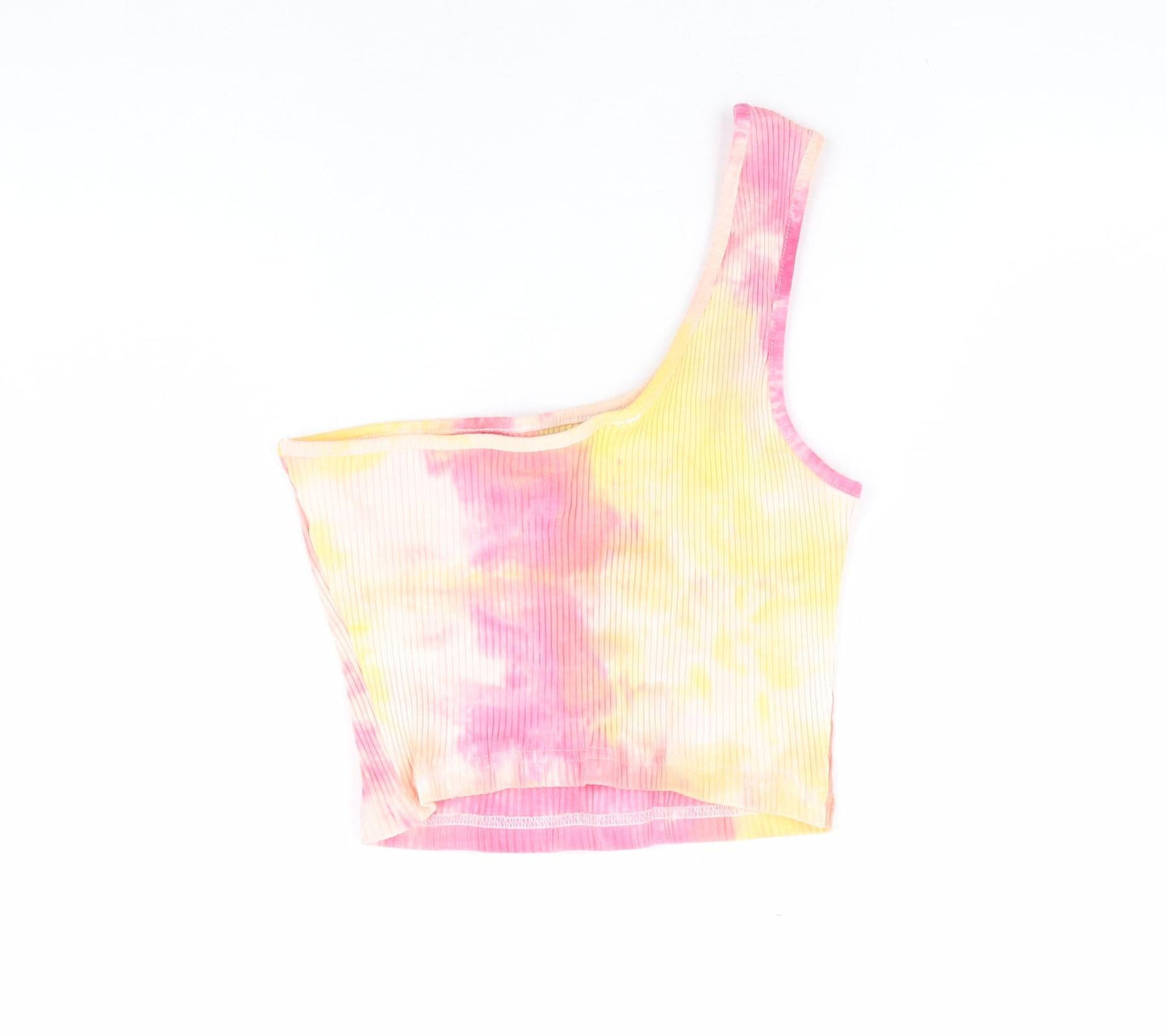 SheIn Womens Pink Geometric Elastane Basic Tank Size XS One Shoulder - Ribbed Tie Dye