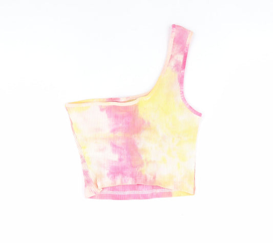 SheIn Womens Pink Geometric Elastane Basic Tank Size XS One Shoulder - Ribbed Tie Dye