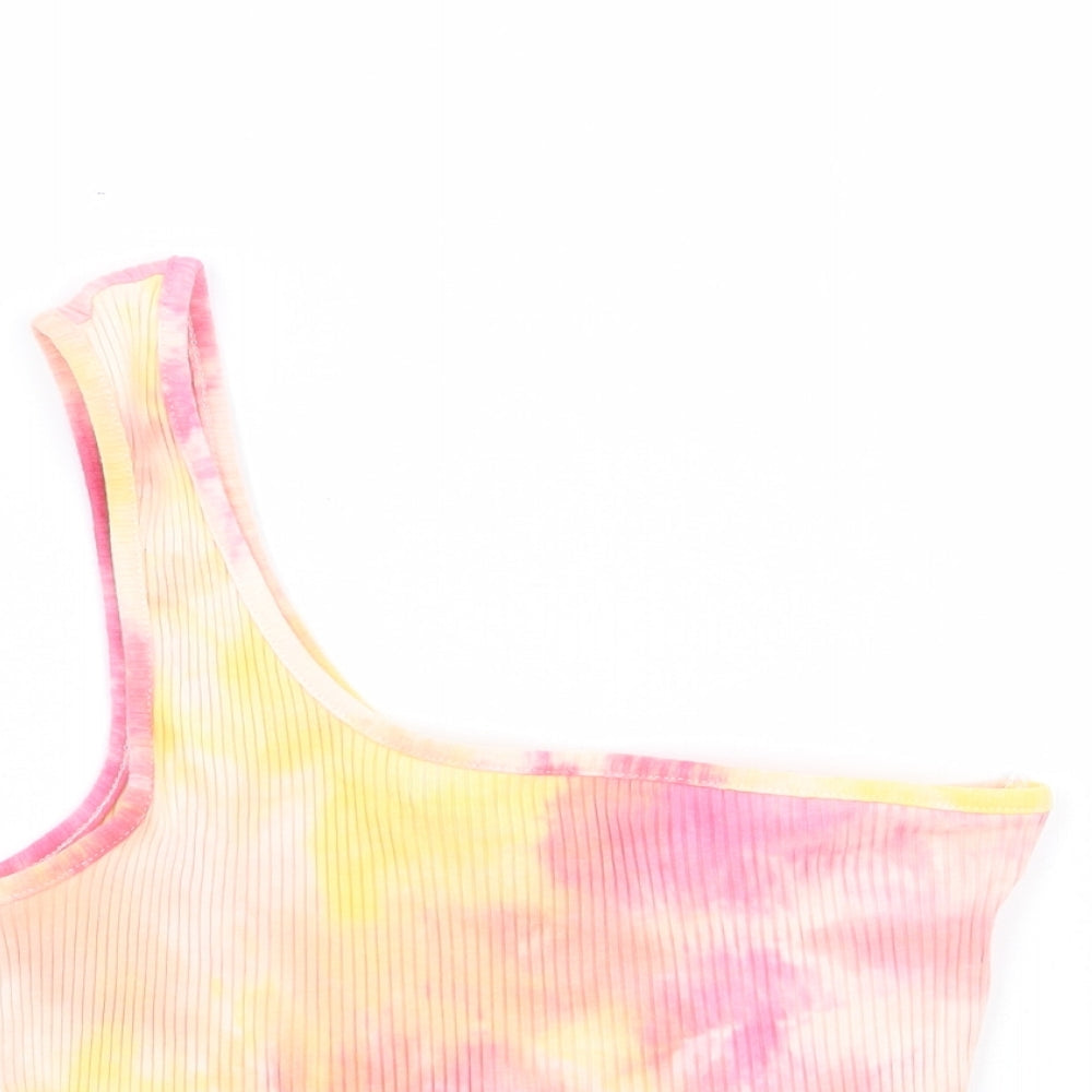 SheIn Womens Pink Geometric Elastane Basic Tank Size XS One Shoulder - Ribbed Tie Dye