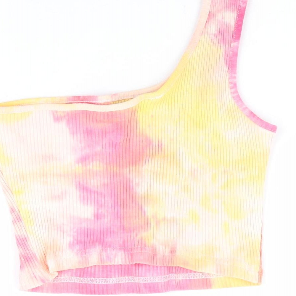 SheIn Womens Pink Geometric Elastane Basic Tank Size XS One Shoulder - Ribbed Tie Dye