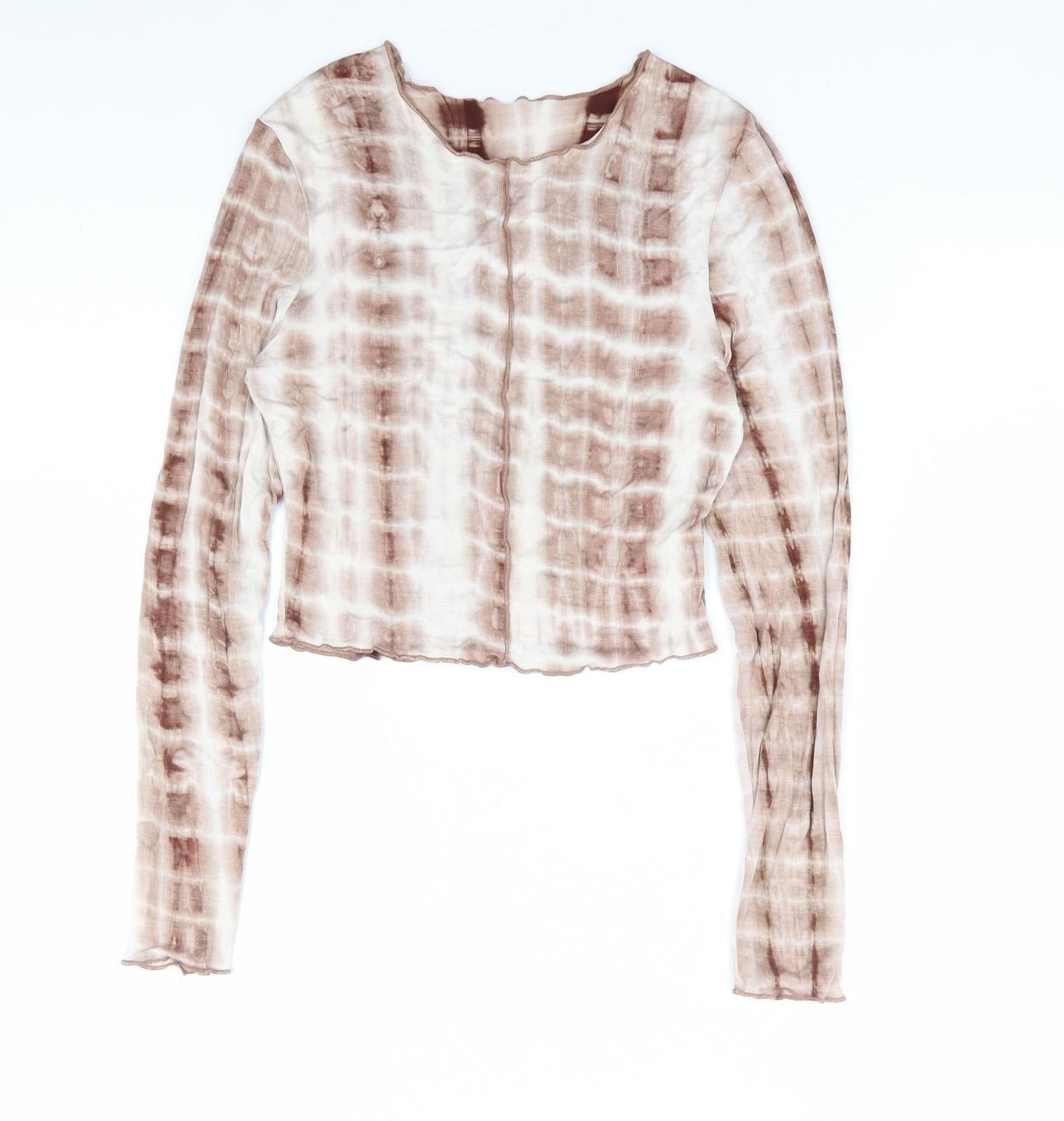 SheIn Womens Brown Geometric Elastane Cropped T-Shirt Size XS Round Neck - Tie Dye