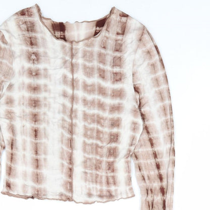 SheIn Womens Brown Geometric Elastane Cropped T-Shirt Size XS Round Neck - Tie Dye