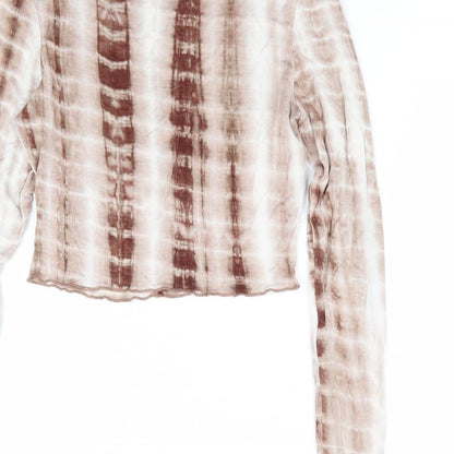 SheIn Womens Brown Geometric Elastane Cropped T-Shirt Size XS Round Neck - Tie Dye