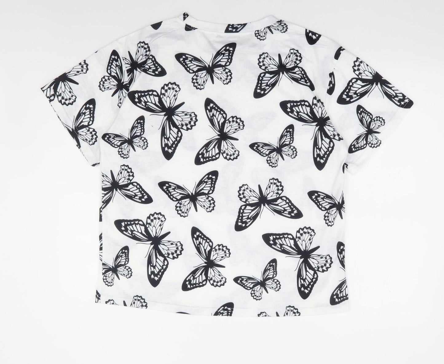 SheIn Womens White Geometric Cotton Basic T-Shirt Size XS Round Neck - Butterfly