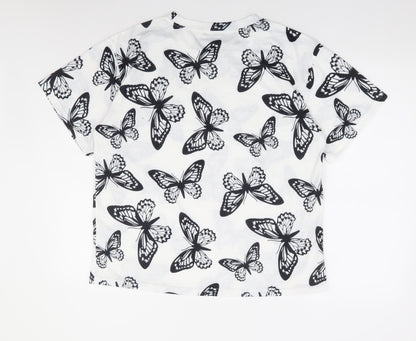 SheIn Womens White Geometric Cotton Basic T-Shirt Size XS Round Neck - Butterfly