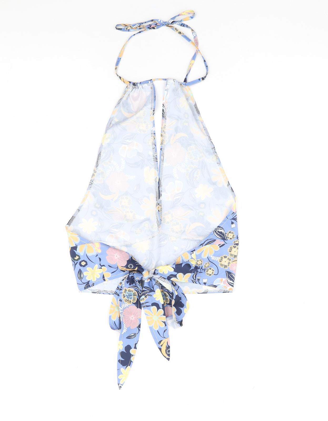 SheIn Womens Blue Floral Polyester Cropped Blouse Size XS Halter