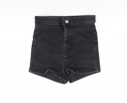 Topshop Womens Black Cotton Hot Pants Shorts Size 8 L3 in Regular Zip