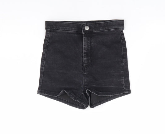 Topshop Womens Black Cotton Hot Pants Shorts Size 8 L3 in Regular Zip
