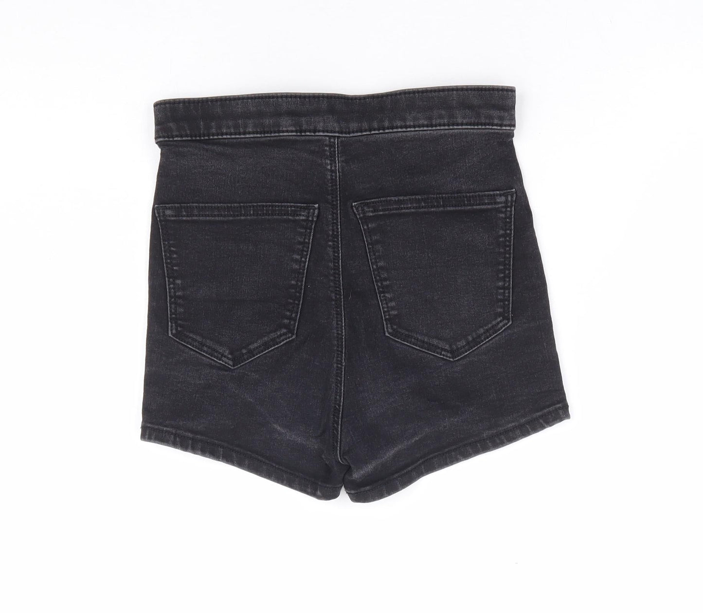 Topshop Womens Black Cotton Hot Pants Shorts Size 8 L3 in Regular Zip