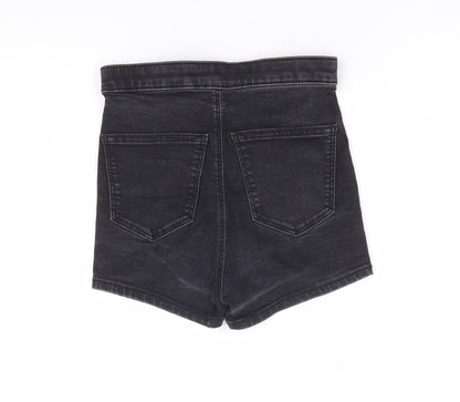 Topshop Womens Black Cotton Hot Pants Shorts Size 8 L3 in Regular Zip