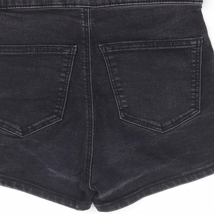 Topshop Womens Black Cotton Hot Pants Shorts Size 8 L3 in Regular Zip