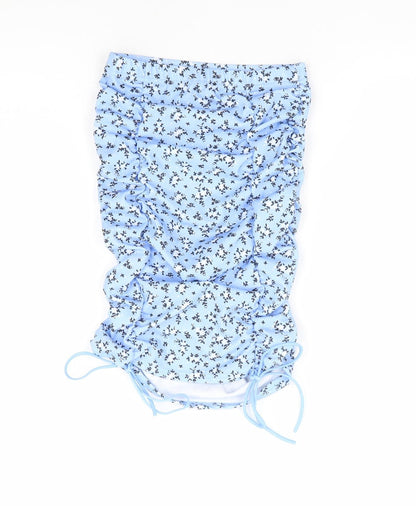 PRETTYLITTLETHING Womens Blue Floral Polyester Straight & Pencil Skirt Size 6 - Ruched Adjustable