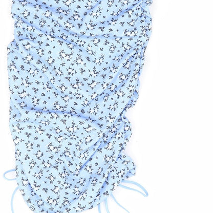 PRETTYLITTLETHING Womens Blue Floral Polyester Straight & Pencil Skirt Size 6 - Ruched Adjustable
