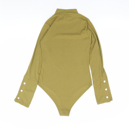 I SAW IT FIRST Womens Green Polyester Bodysuit One-Piece Size 6 Snap - Ribbed