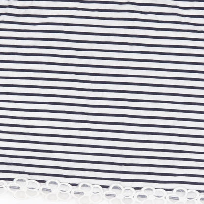 FOREVER 21 Womens Blue Striped 100% Cotton Cropped T-Shirt Size S Round Neck - Floral Embroidery Trim