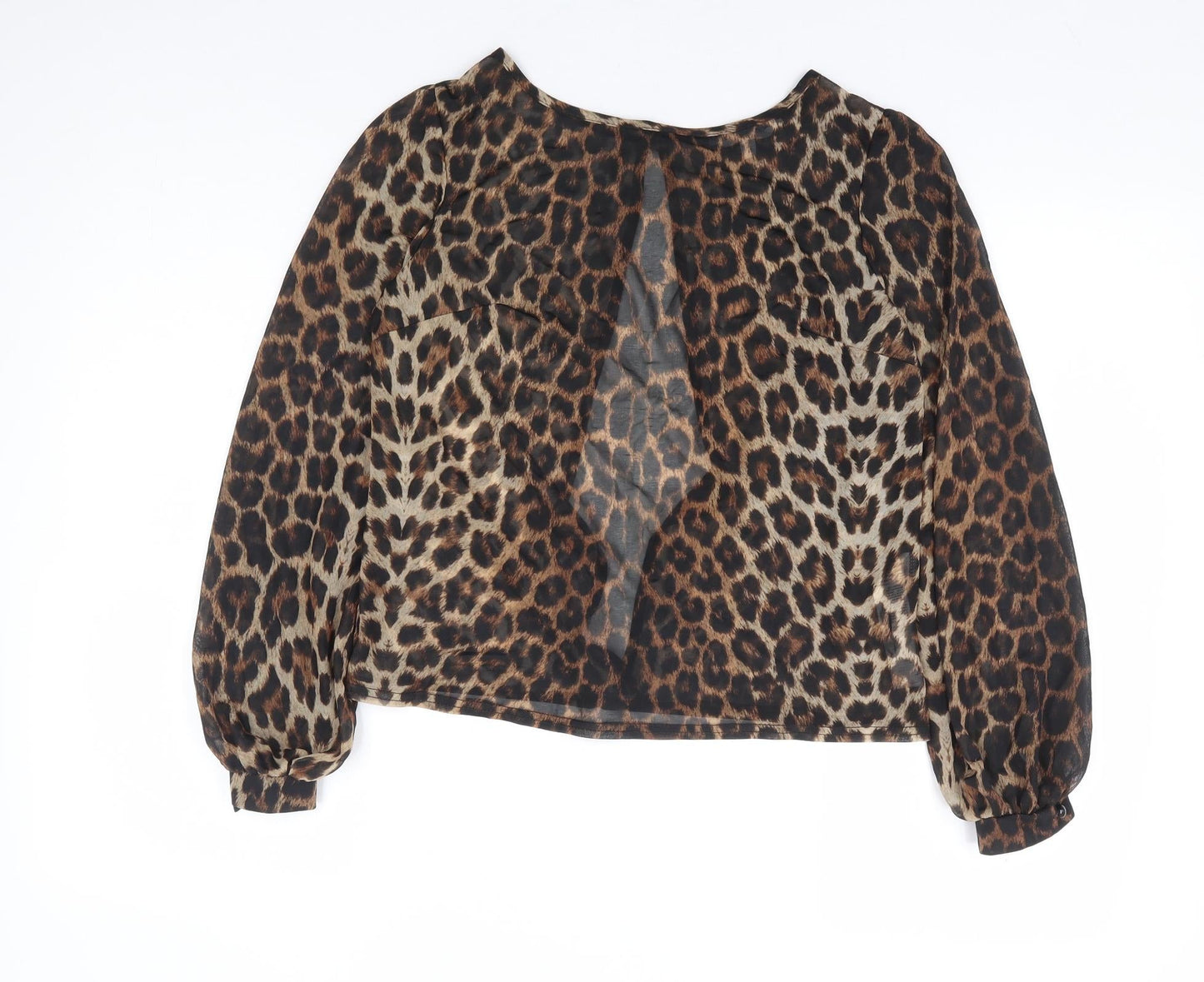 New Look Womens Brown Animal Print Polyester Basic Blouse Size 8 Round Neck