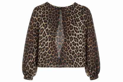 New Look Womens Brown Animal Print Polyester Basic Blouse Size 8 Round Neck