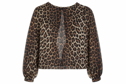 New Look Womens Brown Animal Print Polyester Basic Blouse Size 8 Round Neck