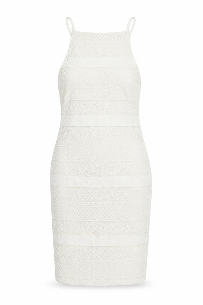 New Look Womens White Floral Nylon Bodycon Size 8 Square Neck Button