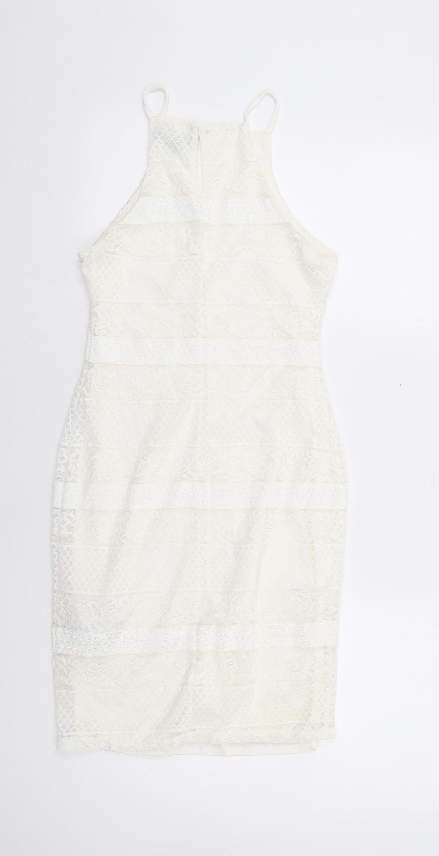 New Look Womens White Floral Nylon Bodycon Size 8 Square Neck Button