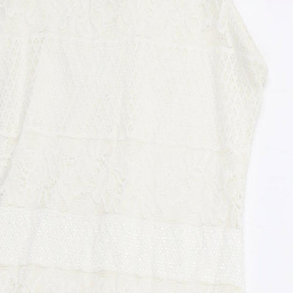 New Look Womens White Floral Nylon Bodycon Size 8 Square Neck Button
