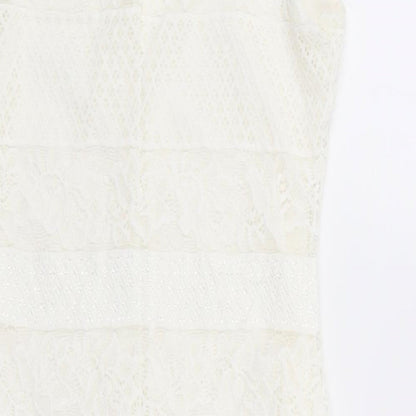 New Look Womens White Floral Nylon Bodycon Size 8 Square Neck Button