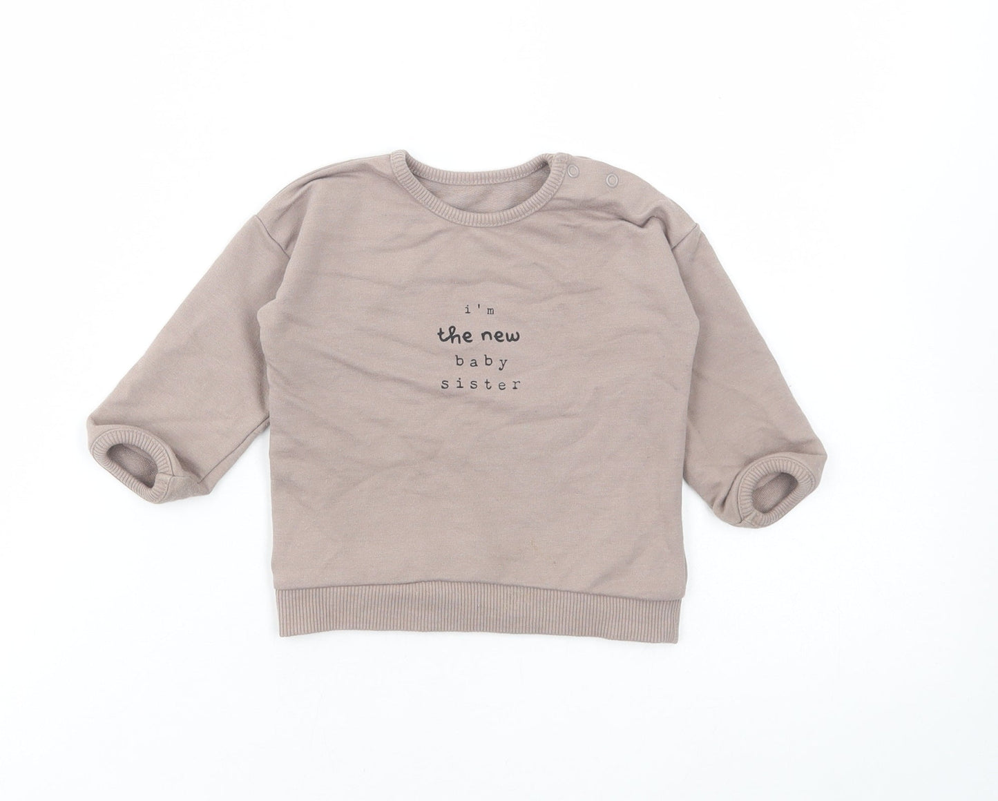 George Girls Brown Cotton Basic T-Shirt Size 6-9 Months Round Neck Pullover - Baby Sister