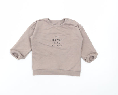George Girls Brown Cotton Basic T-Shirt Size 6-9 Months Round Neck Pullover - Baby Sister