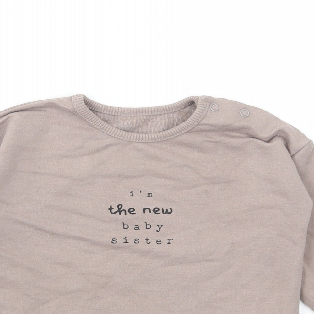George Girls Brown Cotton Basic T-Shirt Size 6-9 Months Round Neck Pullover - Baby Sister
