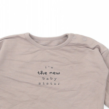 George Girls Brown Cotton Basic T-Shirt Size 6-9 Months Round Neck Pullover - Baby Sister