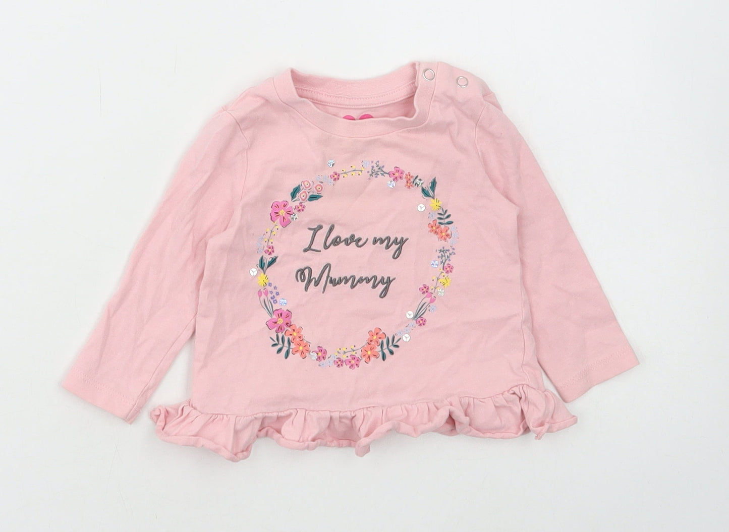 Very Girls Pink Floral Cotton Basic T-Shirt Size 3-6 Months Round Neck Snap - I Love Mummy