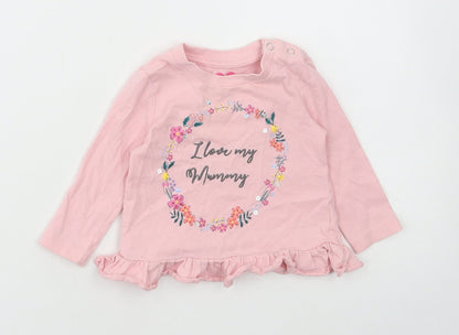 Very Girls Pink Floral Cotton Basic T-Shirt Size 3-6 Months Round Neck Snap - I Love Mummy