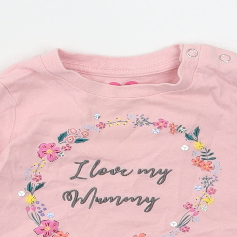 Very Girls Pink Floral Cotton Basic T-Shirt Size 3-6 Months Round Neck Snap - I Love Mummy