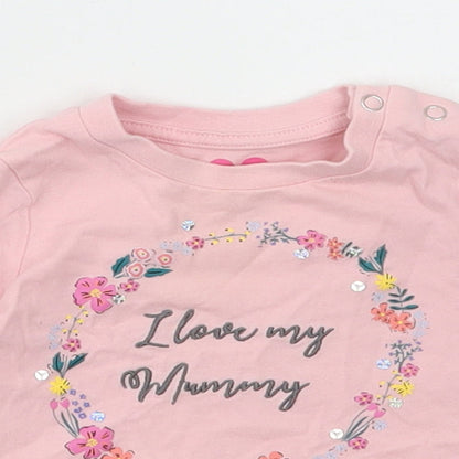 Very Girls Pink Floral Cotton Basic T-Shirt Size 3-6 Months Round Neck Snap - I Love Mummy