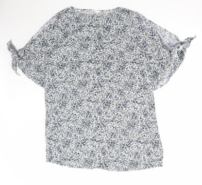 H&M Womens Blue Floral Polyester A-Line Size M Round Neck Pullover