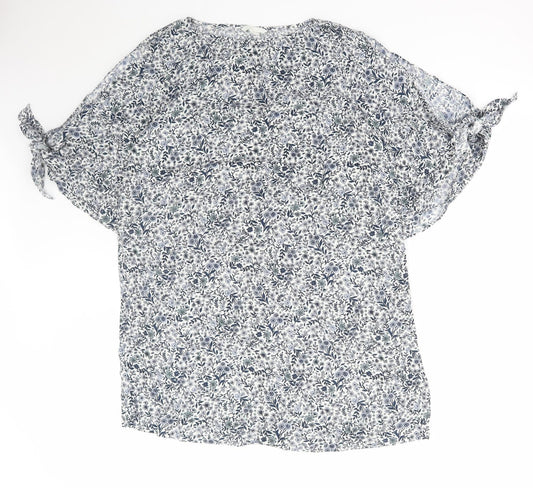 H&M Womens Blue Floral Polyester A-Line Size M Round Neck Pullover