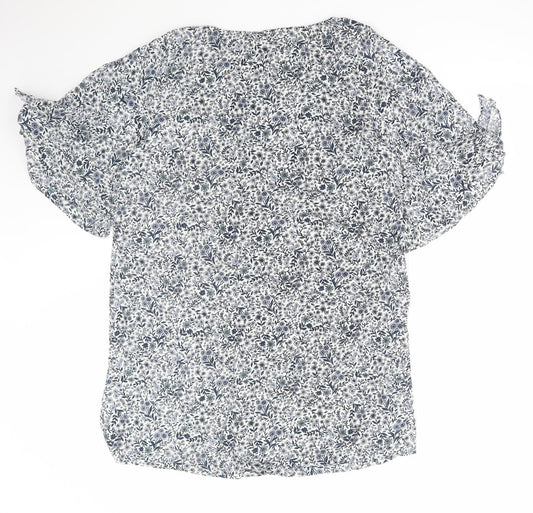 H&M Womens Blue Floral Polyester A-Line Size M Round Neck Pullover