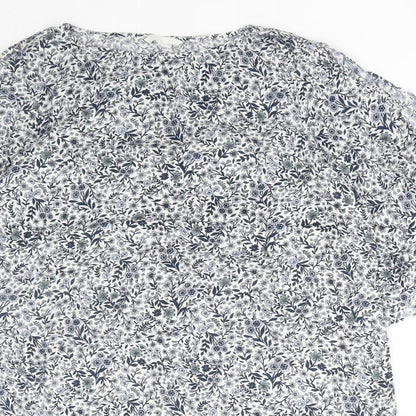 H&M Womens Blue Floral Polyester A-Line Size M Round Neck Pullover