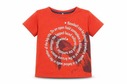 name it Boys Red Cotton Basic T-Shirt Size 4-5 Years Round Neck Pullover - Baseball