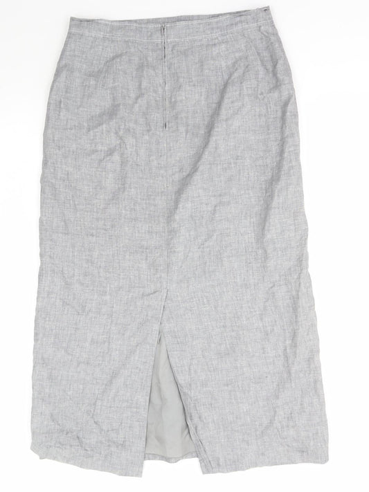 Gerry Weber Womens Grey Linen A-Line Skirt Size 16 Zip