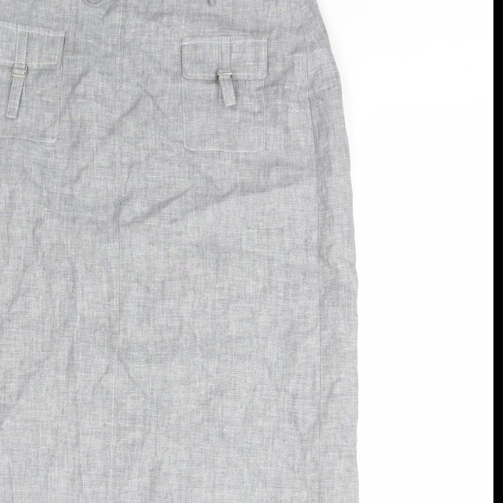 Gerry Weber Womens Grey Linen A-Line Skirt Size 16 Zip