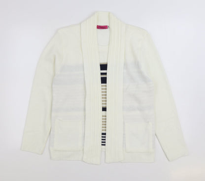 Elegance Womens White Round Neck Striped Acrylic Pullover Jumper Size S