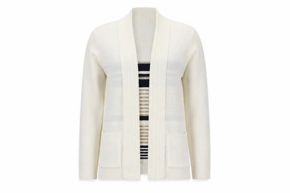 Elegance Womens White Round Neck Striped Acrylic Pullover Jumper Size S