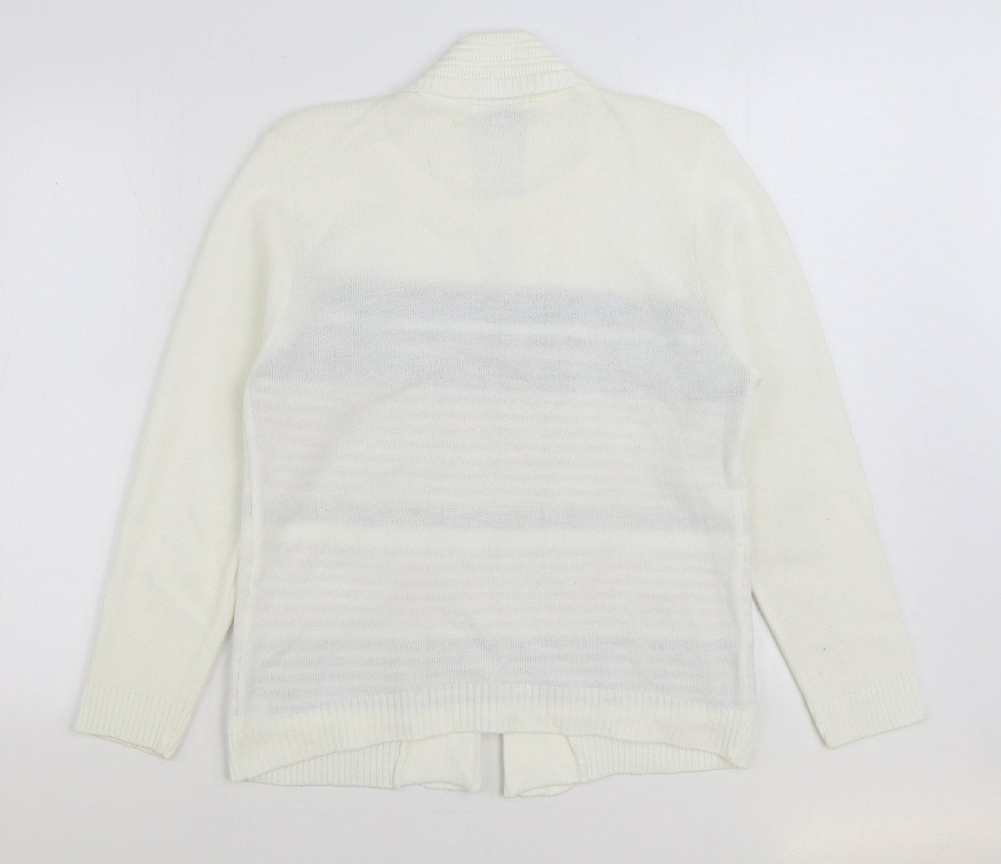 Elegance Womens White Round Neck Striped Acrylic Pullover Jumper Size S
