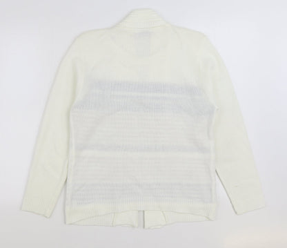 Elegance Womens White Round Neck Striped Acrylic Pullover Jumper Size S