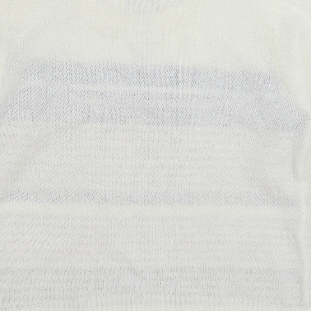 Elegance Womens White Round Neck Striped Acrylic Pullover Jumper Size S